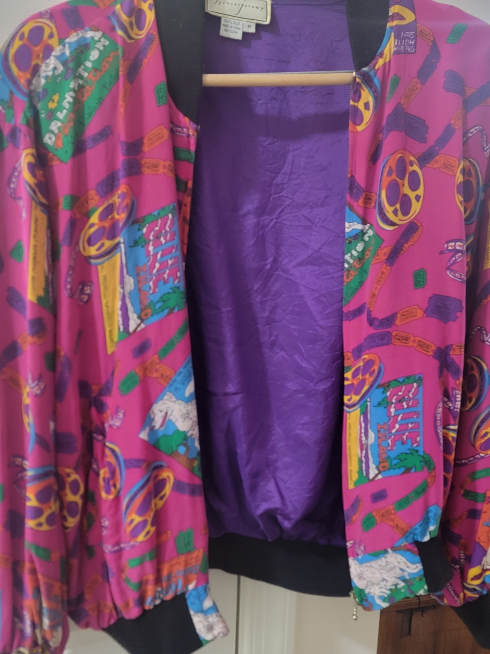 Spenser Jeremy Magenta Patterned Bomber Jacket with Purple Lining
